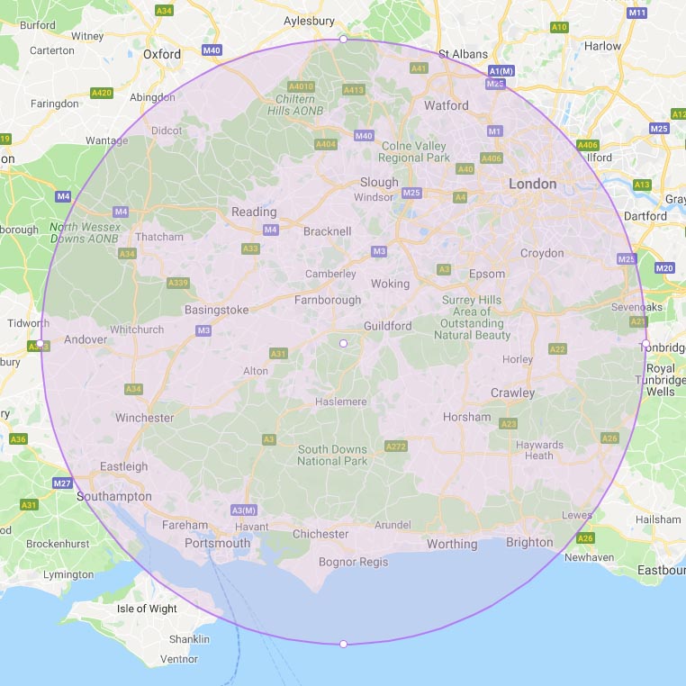 New 40mile map map around south England